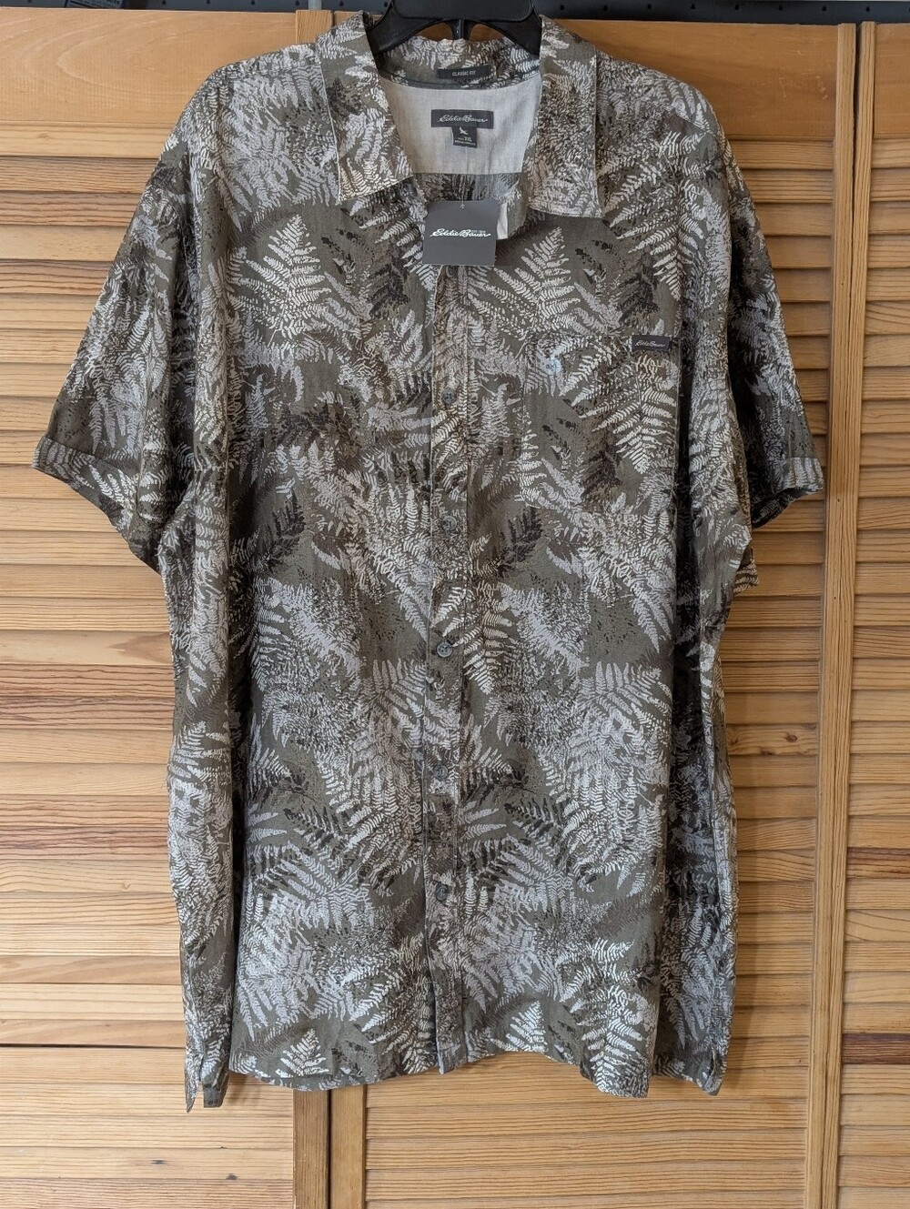 EDDIE BAUER Mens Green Leaf Print Classic Fit Shirt 3XL NWT $55